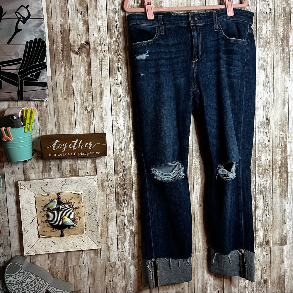 Joe's Jeans Dark Blue Distressed Cropped Jeans Size 29